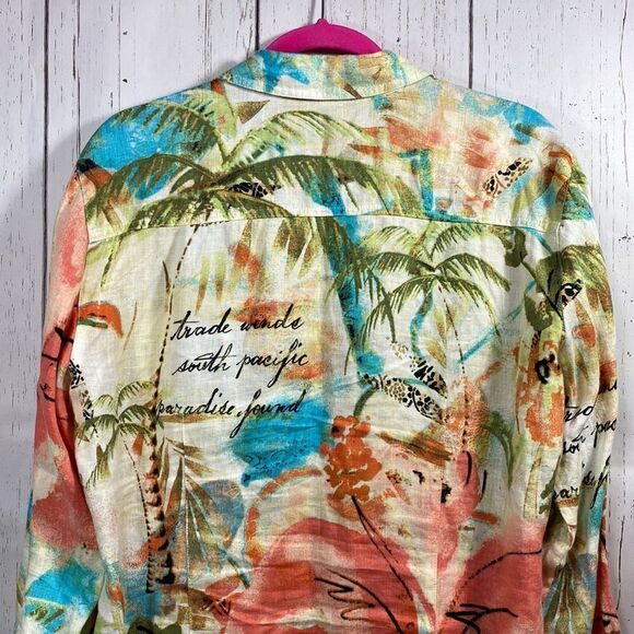 Vintage Chicos 100% Linen Tropical Snap Button Shirt Size L Coastal Grandma 90s - Picture 15 of 16